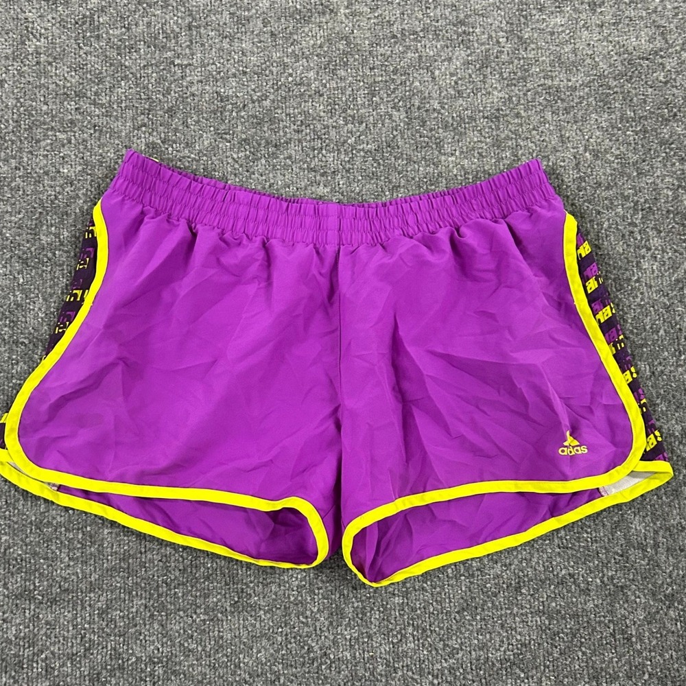 Adidas Shorts Womens Size M Purple Climalite Running Athletic Graphic Print Neon